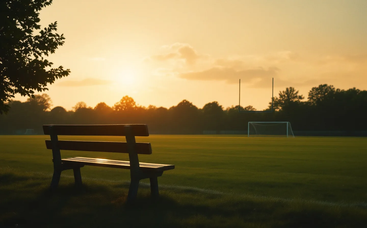 A quiet community playing field in early morning light